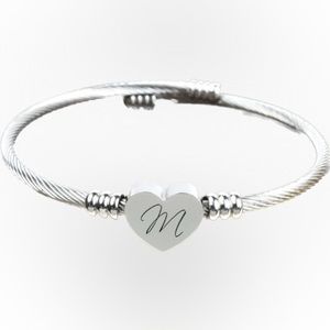 Pink Box “M” Heart Cable Initial Bracelet ✨ Stainless Steel
